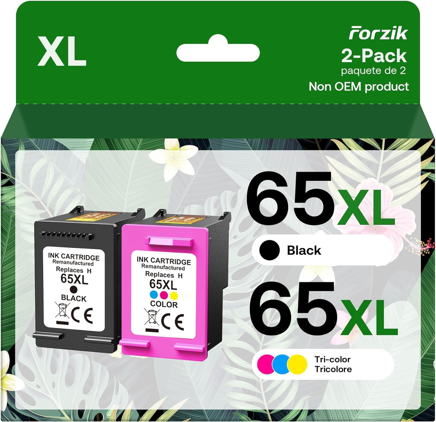Forzik Ink Cartridges Replacement for HP Ink 65 65XL Black and Color Combo Pack Works with AMP 100 120