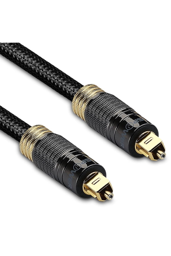 (10 Feet) 24K Gold Plated Toslink Digital Optical Audio Cable (S/PDIF) - [Zero RFI & EMI Interference] Metal Connectors & Ultra Durable Nylon Braided Jacket