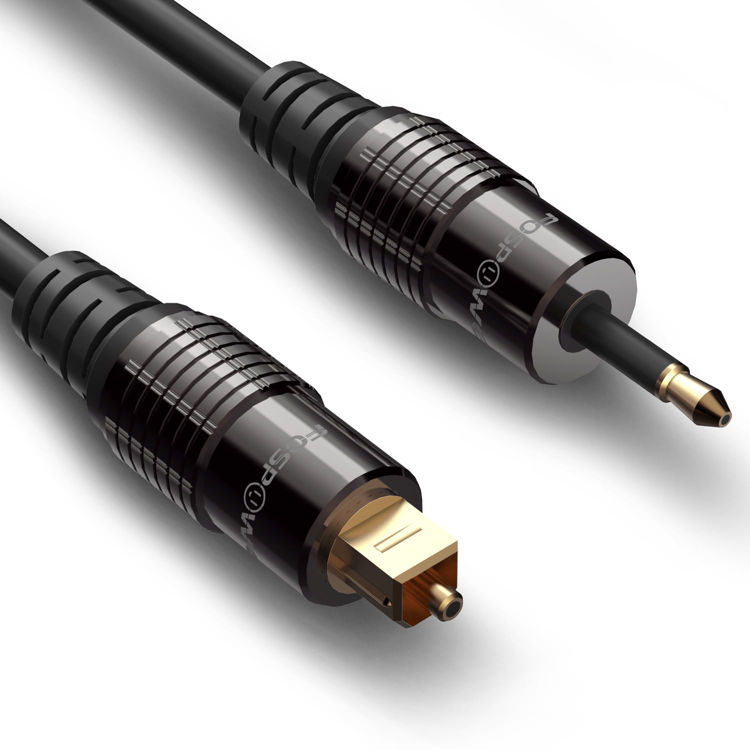 FosPower (10 Feet) 24K Gold Plated Toslink to Mini Toslink Digital Optical  S/PDIF Audio Cable with Metal Connectors & Strain-Relief PVC Jacket 
