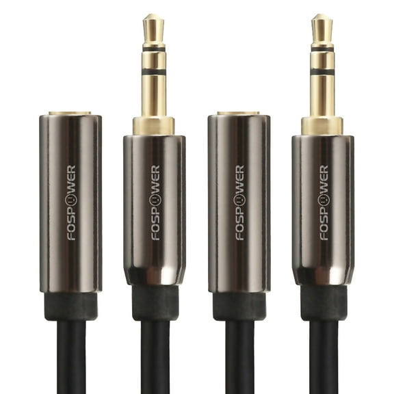 FosPower [15 Feet][2 PACK] 3.5mm Male to 3.5mm Female Stereo Audio 15FT Extension Cable Adapter [24K Gold Plated Connectors] for Apple, Samsung, Motorola, HTC, Nokia, LG, Sony & More