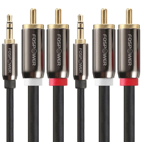 FosPower [25FT][2 PACK] 3.5mm to RCA Cable RCA Audio Cable 24K Gold Plated Male to Male Stereo Aux Cord [Left/Right] Y Splitter Adapter Step Down Design