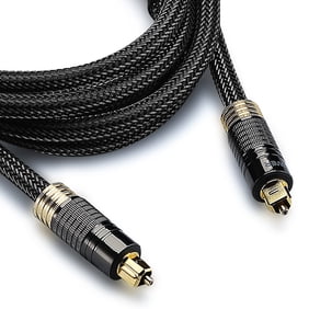FosPower (3 FT) 24K Gold Plated Toslink Digital Optical Audio Cable (S/PDIF) - [Zero RFI & EMI Interference] Metal Connectors & Ultra Durable Nylon Braided Jacket