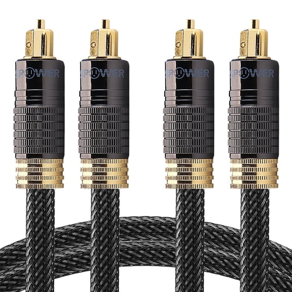 FosPower (6 Feet - 2 Pack) 24K Gold Plated Toslink Digital Optical Audio Cable (S/PDIF) - [Zero RFI & EMI Interference] Metal Connectors & Ultra Durable Nylon Braided Jacket