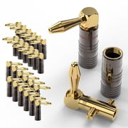 FosPower Banana Plugs 12 Pairs / 24 pcs, 24K Gold Plated Right-Angled Speaker Plug Connectors for Speaker Wire, Wall Plate, Home Theater, Audio/Video Receiver, Amplifiers and Sound Systems