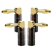 FosPower Banana Plugs 2 Pairs / 4 pcs, 24K Gold Plated Right-Angled Speaker Plug Connectors for Speaker Wire, Wall Plate, Home Theater, Audio/Video Receiver, Amplifiers and Sound Systems