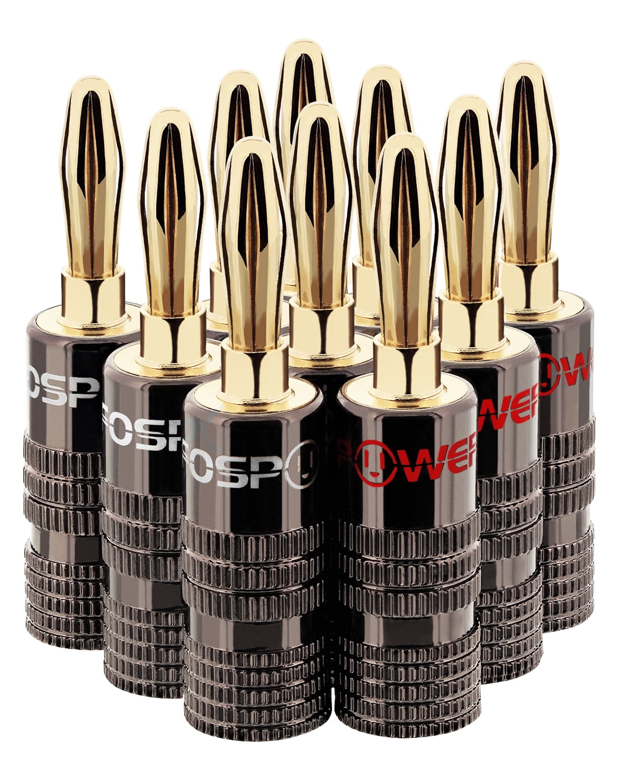 FosPower Banana Plugs 5 Pairs / 10 pcs, Closed Screw 24K Gold Plated
