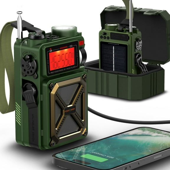 FosPower IPX3 Portable Solar Crank Emergency Weather Radio (Model D9) NOAA AM FM Hand Crank Radio w/ 14800mWh Power Bank, Bluetooth, USB, Flashlight, SOS Alarm for Home/Outdoor