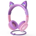 thumbnail image 1 of FosPower Kids Headset with LED Light Up Cat Ears Wired 3.5mm On Ear Audio Headphones For Kids with Laced Tangle Free 4FT Cable Cord Plug (Max 85dB) - Baby Pink/Lavender, 1 of 8
