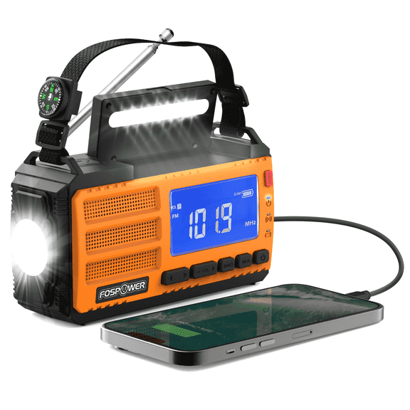 FosPower NOAA Emergency Weather Radio (Model D8) AM FM Portable Hand Crank Radio with USB/Solar Charging, 37000mWh Power Bank, SOS Alarm & Flashlight for Indoor/Outdoor Emergency