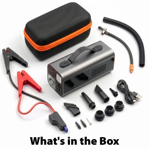 FosPower Portable Car Jump Starter with Air Compressor, 10-in-1 Car Jump Box 1000A 160 PSI with USB C Power Bank SOS LED Flashlight Vacuum Air Blower