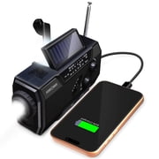 FosPower Solar Hand Crank Emergency Radio with Flashlight Cell Phone Charger, AM/FM/NOAA Weather Radio Power Bank, IPX3 SOS Alarm Reading Lamp, Black