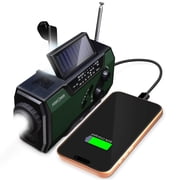 FosPower Solar Hand Crank Emergency Radio with Flashlight Cell Phone Charger, AM/FM/NOAA Weather Radio Power Bank, IPX3 SOS Alarm Reading Lamp, Green