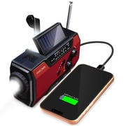 FosPower Solar Hand Crank Emergency Radio with Flashlight Cell Phone Charger, AM/FM/NOAA Weather Radio Power Bank, IPX3 SOS Alarm Reading Lamp, Red