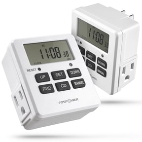Fospower 2-pack 7 Day Digital Timers for Electrical Outlets Indoor, Heavy Duty Dual Programmable Outlet Light Timer Switch, Electric Power Wall Timer for Grow Light, 3 Prong, 15A/1875W, Grounded