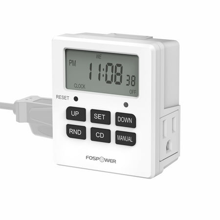 Fospower [ETL Listed] Countdown Digital Timer Outlet, 7 Day Programmable Indoor Outlet Timer for Lamps , LED Light Timer Plug with Dual Socket, On Off Plug in Timer for Electrical Outlet 15A/1875W