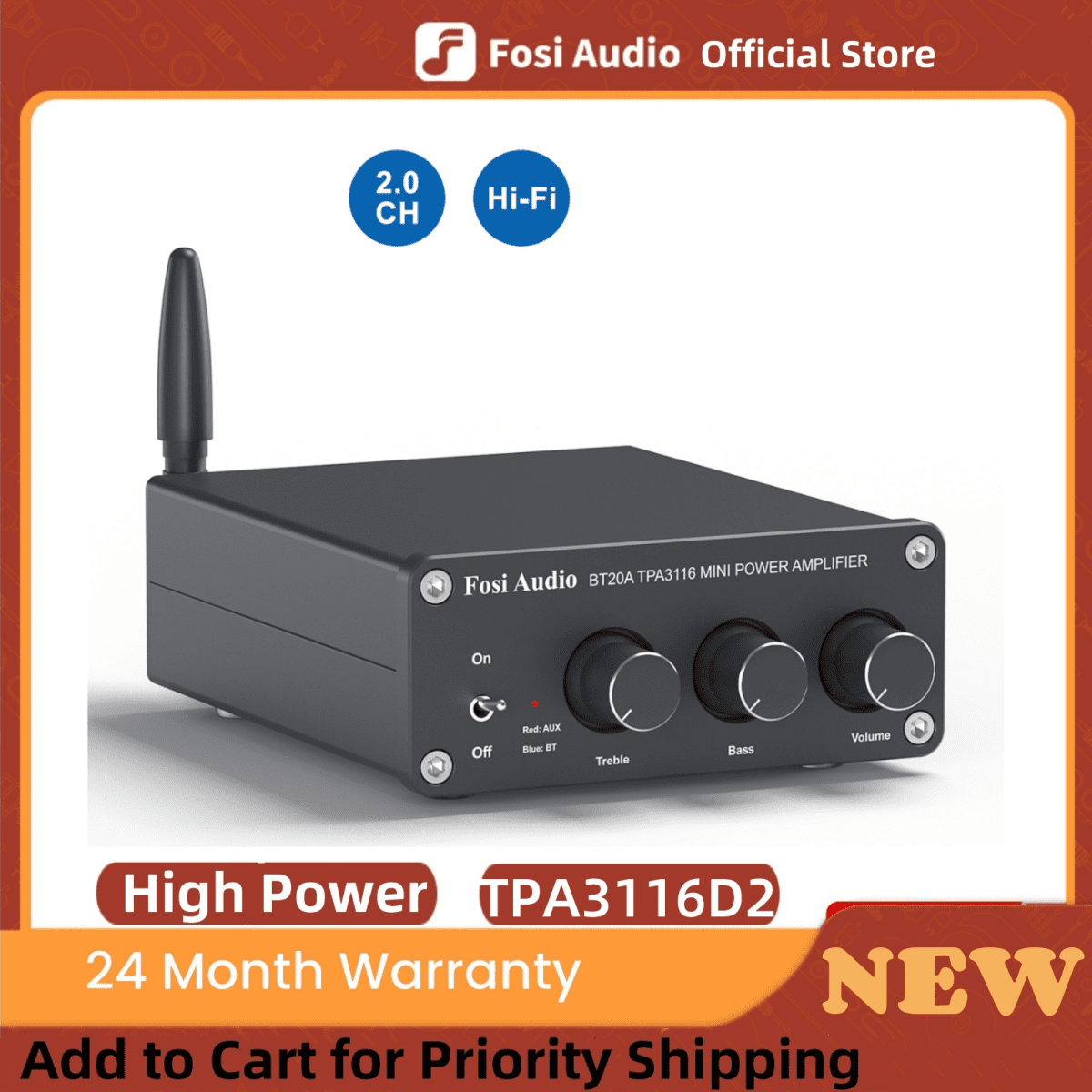 Fosi Audio BT20A Bluetooth 5.0 Stereo 2 Channel Mini Hi-Fi