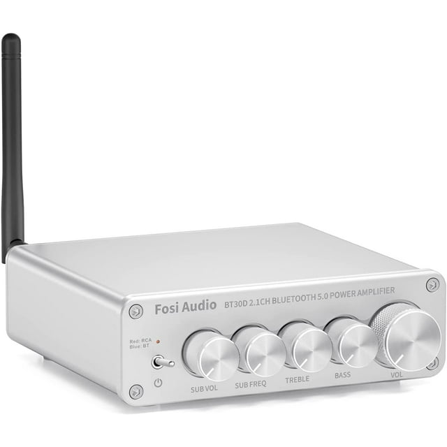 Fosi Audio BT30D-S Bluetooth 5.0 Stereo Audio Receiver Amplifier 2.1 Channel Mini Hi-Fi Class D Integrated Amp 50 Watt x2+100 Watt for Home Outdoor Passive Speakers/Subwoofer Powered Subwoofer