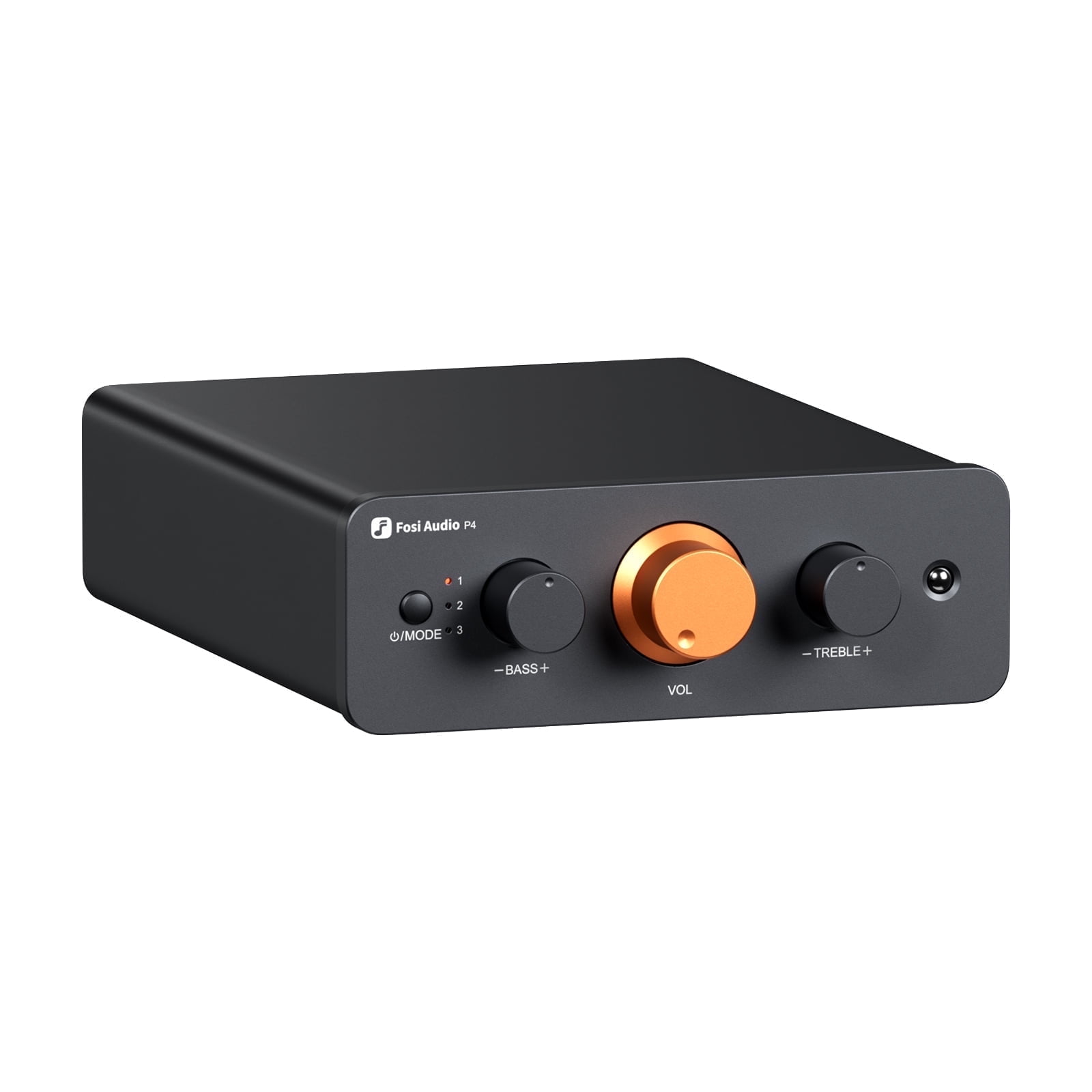 Fosi Audio P4 Mini Preamplifier with 3 RCA Inputs, Bass and Treble Control, Black, 1 Count