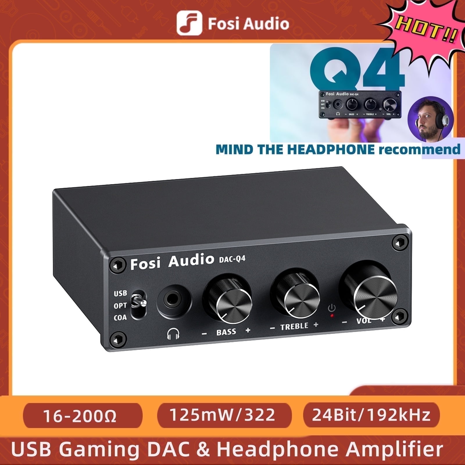 Fosi Audio Q4 USB Desktop DAC Headphone Amplifier Mini Stereo for Home ...