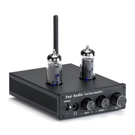 Fosi Audio T20 Bluetooth 5.0 Tube Amplifier Headphone Amplifier Support aptX HD Stereo Receiver 2 Channel Class D Digital Mini Hi-Fi Power Amp for Home Passive Speakers with 6J4 Vacuum Tubes