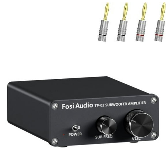 Fosi Audio TP-02 TDA7498E Subwoofer Amplifier Mini Sub Bass Digital Class D Integrated Subwoofer Amp 220Watt+Banana Plugs 2 Pairs / 4 pcs - Gold Plated Speaker Plugs