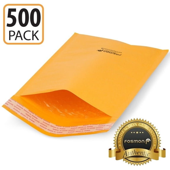 Fosmon #0 6.5 x 10, 500 Pack Wide Kraft Bubble Mailer Padded Envelope Fit CD DVD