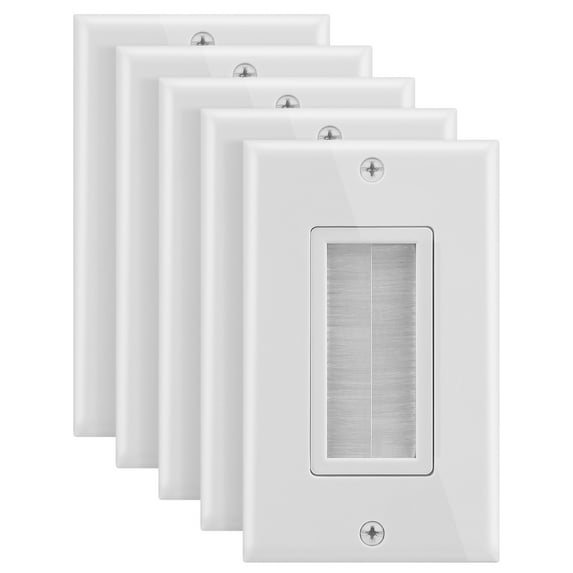 Fosmon 1-Gang Wall Plate [5 Pack] Brush Style Opening Passthrough Low Voltage Cable Plate in-Wall Installation for Speaker Wires, Coaxial Cables, HDMI Cables, Network/Phone Cables