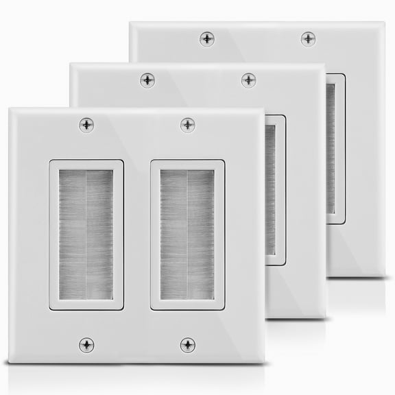 Fosmon 2-Gang Wall Plate (3 Packs), Brush Style Opening Passthrough Low Voltage Cable Plate in-Wall Installation for Speaker Wires, Coaxial Cables, HDMI Cables, or Network/Phone Cables