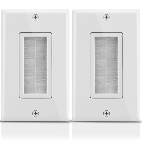 Fosmon [2 PACK] 1-Gang Wall Plate Brush Style Opening Passthrough Low Voltage Cable Plate in-Wall Installation
