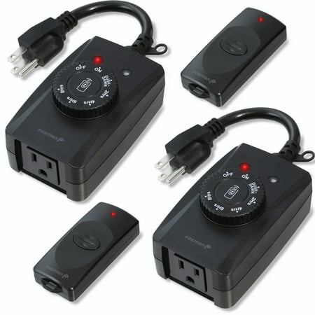 Fosmon [2 PACK] Outdoor Light Timer Outlet Weatherproof Photocell Dusk to Dawn Sensor Timer Switch, 80FT Range Remote Control w/ 1 Grounded Electrical Outlet for Garden Holiday Light, 15A, ETL Listed