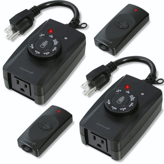 Fosmon [2 PACK] Outdoor Light Timer Outlet Weatherproof Photocell Dusk to Dawn Sensor Timer Switch, 80FT Range Remote Control w/ 1 Grounded Electrical Outlet for Garden Holiday Light, 15A, ETL Listed