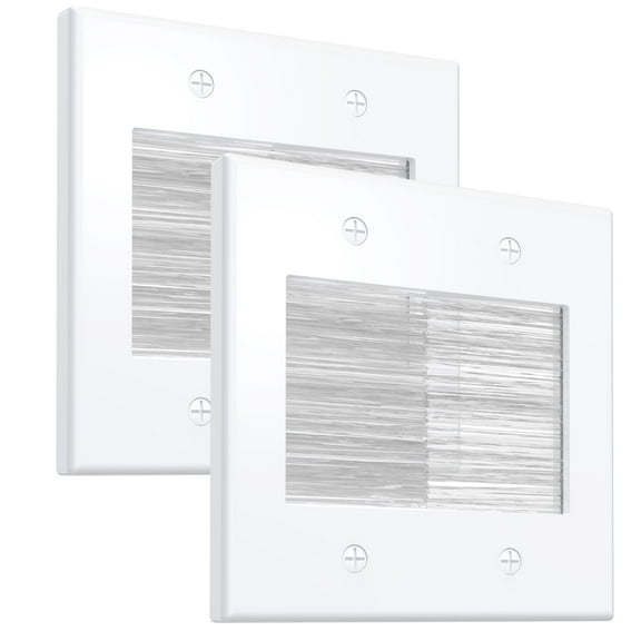 Fosmon 2 Pack 2 Gang Brush Wall Plate Wire Hider, Wall Cable Pass Through Wall Plate for In Wall Cable Management, Cable Wall Plate for TV Ethernet