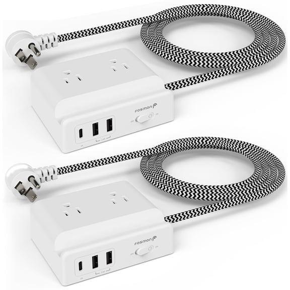 Fosmon 2-Pack Power Strip With USB C, Surge Protector, 4 Outlets with USB-C USB-A Charging Port, 5ft Braided Extension Cord Compact Size for Travel, Cruise, Home, College Dorm Room, ETL Listed