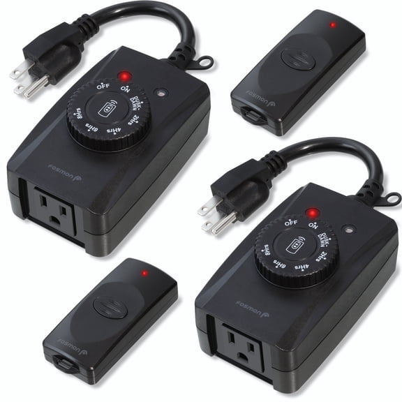Fosmon 2-Pack Outdoor Light Timer Outlet with Photocell Dusk-to-Dawn Sensor, 80-Ft Remote Control, Weather-Resistant Grounded Plug for Holiday and Garden Lights, 15A 1875W