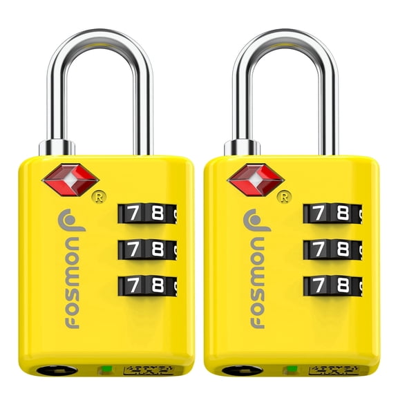 Fosmon 2 Pack TSA Approved Luggage Locks, 3-Digit Combination Travel Locks with Open Alert Indicator, Resettable Suitcase & Baggage Locks for Travel, Yellow