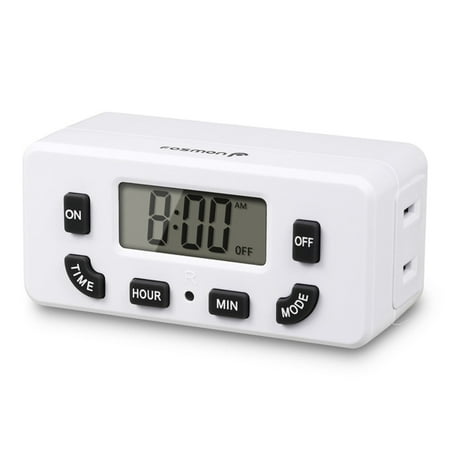 Fosmon 24 Hour Programmable Indoor Digital Timer Outlet, LCD Display Outlet Timer with on/off Button, Indoor Plug In Timer Switch for Lights, 2 Prong Light Timers for Lamps Indoor 125V/15A