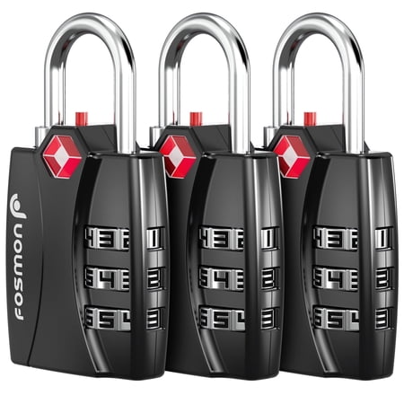 Fosmon 3-pack TSA Approved Luggage Lock with Open Alert Indicator, 3 Digit Combination Suitcase Lock Zinc Alloy for Travel Bag, Suit Case, Lockers, Gym, Bike Locks, Black