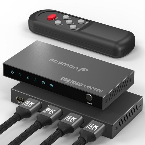 Fosmon 3-Port HDMI 2.1 8K Switch with Remote, Support 8K@60Hz 4K@120Hz 2K@144Hz 3 In 1 Out Auto-Switching 3x1 Switcher, Ultra High Speed 48Gbps Splitter Compatible with PS5, Xbox