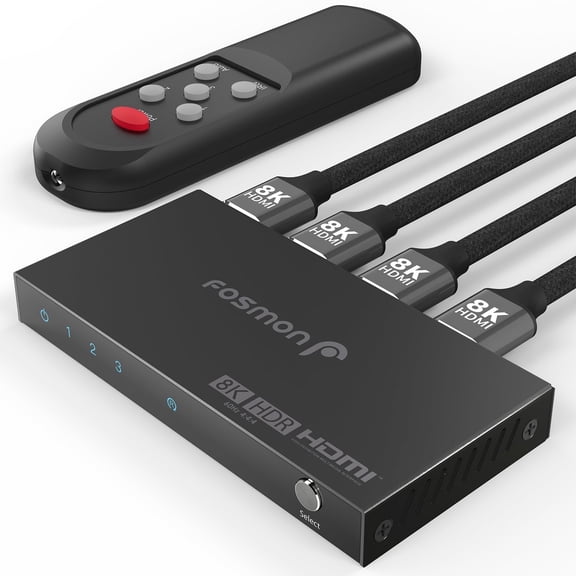 Fosmon 8K 3 Ports HDMI Switch with Remote, 3 In 1 Out 4K@120Hz 8K@60Hz HDR HDCP 2.3 HDMI 2.1 Splitter, Ultra High Speed 48Gbps for PS5, Xbox, Apple TV, Fire Stick