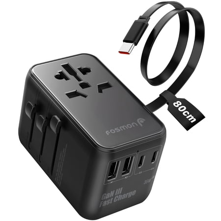 Fosmon 35W Universal Travel Adapter, European International Power Plug Worldwide Charger with PD Fast Charging, Short-Circuit Protection, 2 USB-C & 2 USB-A Ports, Built-in USB-C Cable price history and forecast - Fosmon C-10832FJ