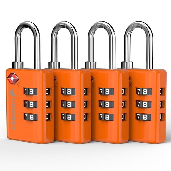 Fosmon 4-pack TSA Approved Luggage Lock with Open Alert Indicator, 3 Digit Combination Suitcase Lock Zinc Alloy for Travel Bag, Suit Case, Lockers, Gym, Bike Locks, Orange