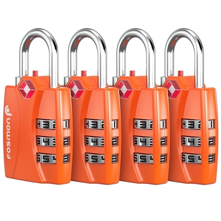 Fosmon 4-pack TSA Approved Luggage Lock with Open Alert Indicator, 3 Digit Combination Suitcase Lock Zinc Alloy for Travel Bag, Suit Case, Lockers, Gym, Bike Locks, Orange