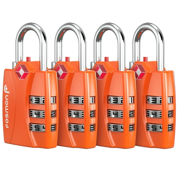 Fosmon [4 PACK][TSA Approved] 3 Digit Combination Open Alert Indicator Luggage Lock Padlock for Travel Bag, Suit Case, Lockers, Gym, Bike Locks [Orange]