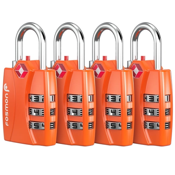 Fosmon [4 PACK][TSA Approved] 3 Digit Combination Open Alert Indicator Luggage Lock Padlock for Travel Bag, Suit Case, Lockers, Gym, Bike Locks [Orange]