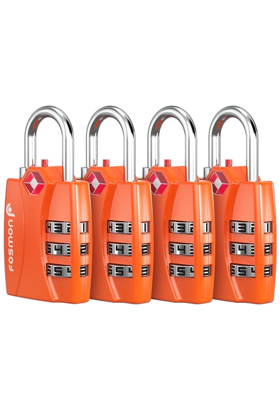 [4 PACK][TSA Approved] 3 Digit Combination Open Alert Indicator Luggage Lock Padlock for Travel Bag, Suit Case, Lockers, Gym, Bike Locks [Orange]
