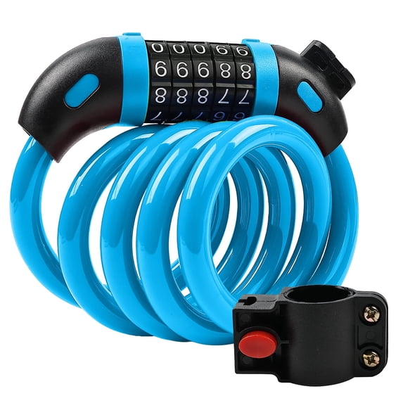 Fosmon 4ft Bike Lock Cable, Bike Locks Heavy Duty Anti Theft 5-Digit Combination Lock, Bicycle Lock Cable with Mounting Bracket for Ebike Scooter,Blue