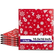 Fosmon #5 Christmas Poly Bubble Mailer 10.5 x 16 inches, Lightweight Water/Dust/Shock/Tear Resistant Padded Shipping Envelopes - Xmas Red White Snow