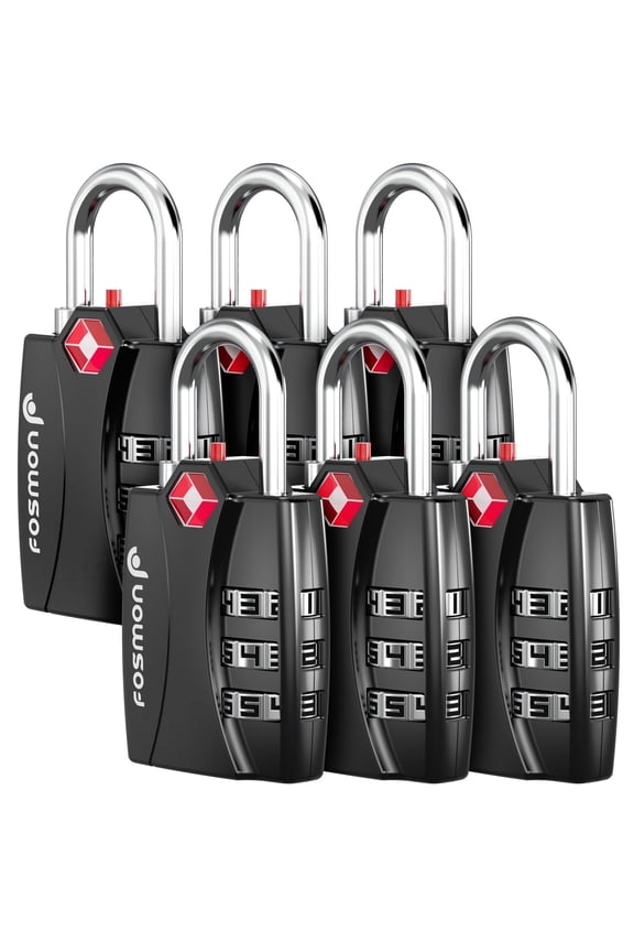 6-pack TSA Approved Luggage Lock with Open Alert Indicator, 3 Digit Combination Suitcase Lock Zinc Alloy for Travel Bag, Suit Case, Lockers, Gym, Bike Locks, Black