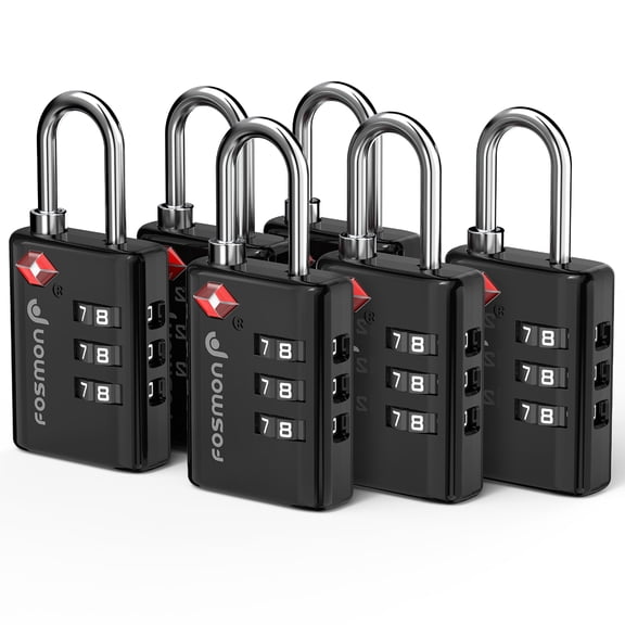 Fosmon 6-pack TSA Approved Luggage Lock with Open Alert Indicator, 3 Digit Combination Suitcase Lock Zinc Alloy for Travel Bag, Suit Case, Lockers, Gym, Bike Locks, Black