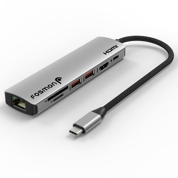Fosmon 7-in-1 USB-C 3.1 Dock to HDMI 4K@60Hz Adapter with PD 3.0 Type-C Charging Dongle, 2x USB 3.2 GEN2 Hub, TF(Micro-SD)/SD3.0, 1000M RJ45 Ethernet Compatible with MacBook Pro/Air, iPad, Chromebook